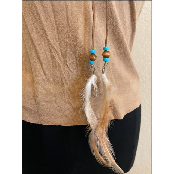 Vixen Vtg 90's Southwest Native American Faux Suede Feather Sleeveless Top Sz M - Picture 3 of 11